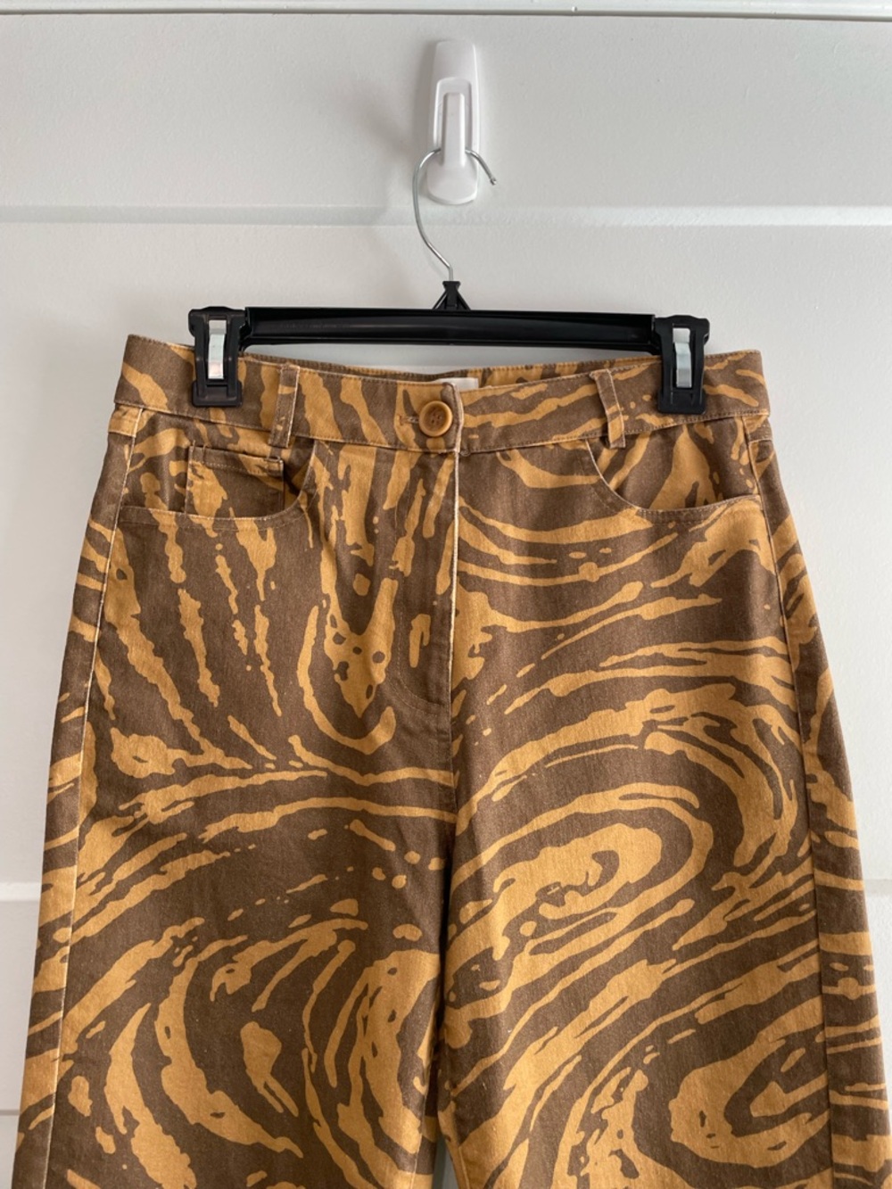 Vatka Vatka Organic Cotton Abstract Print Pants Brown Tan High Rise Straight Leg - Picture 7 of 11
